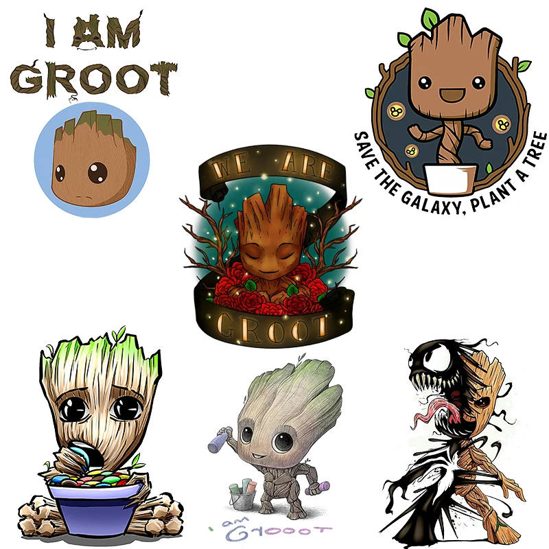 Marvel Tree Man Groot Patches for Clothing Patch Heat Transfer Stickers for Boy T-shirt Hoodies DIY Decor Appliques Stickers