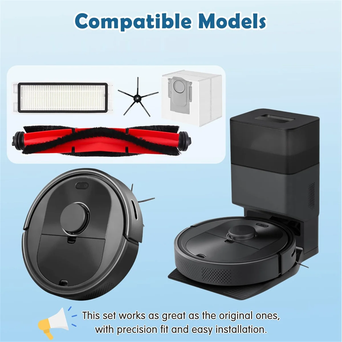 Replacement Accessories Kit Compatible for Roborock Q5 / Q5+ Plus Robot Vacuum,Main Brushes HEPA Filters Side Brushes