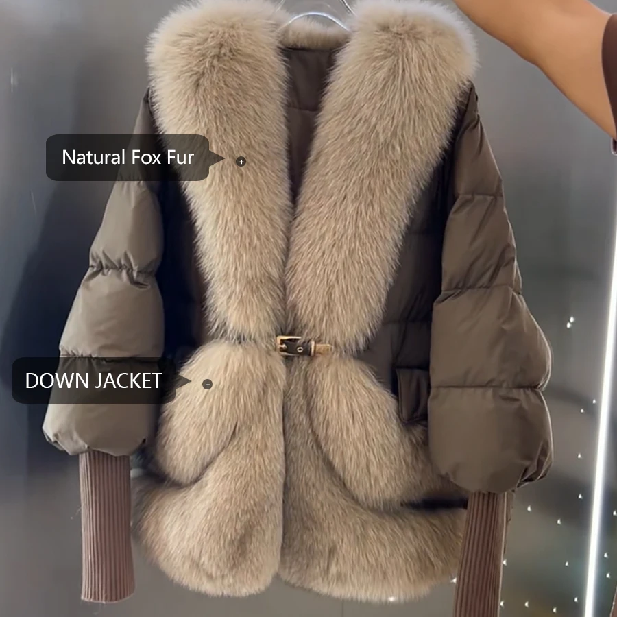 Women\'s Winter Real Goose Feather Coat With Fox Fur Short Natural Fox Fur Puffer Coat Luxury New Arrival