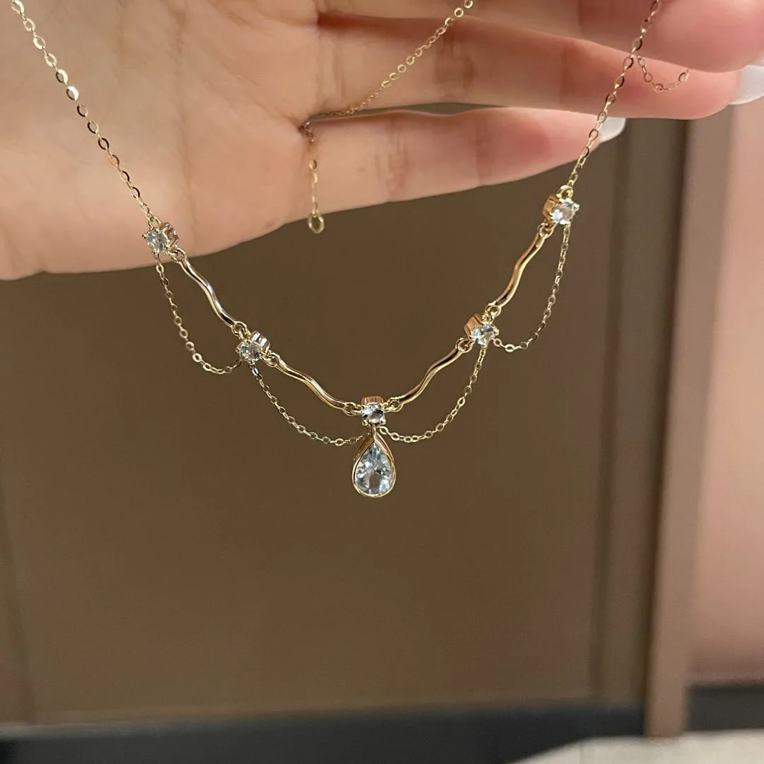 Elegant Glossy Light Luxury Lace Water drop Tassel Necklace Women's Luxury Elegant Clavicle Chain Engagement Jewelry Gifts