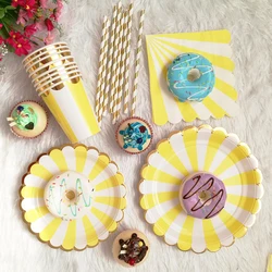 Yellow Stripe Disposable Tableware Rainbow Paper Plates Cups Napkins for Birthday Wedding Baby Shower Kids Party Decor Supplies