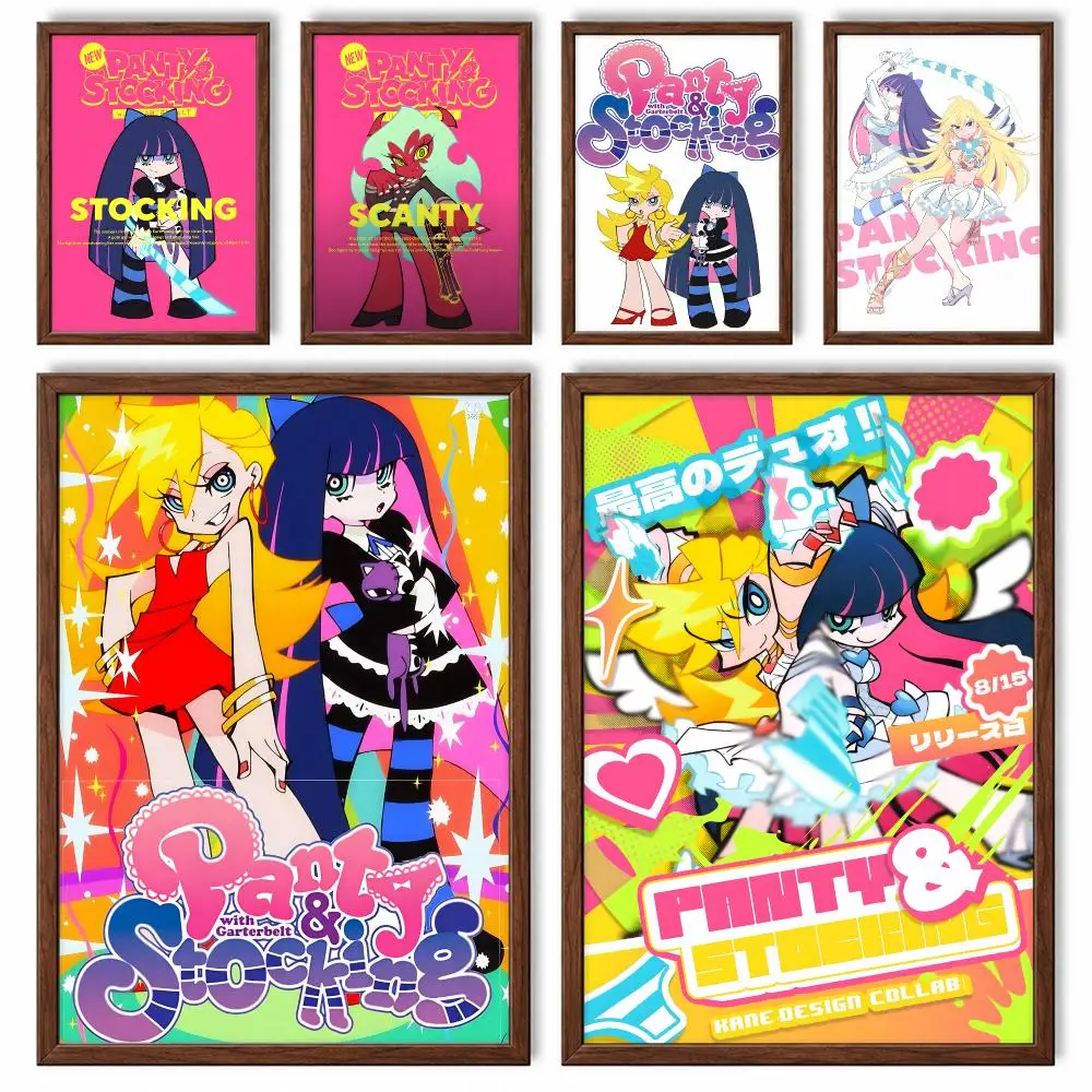 Comedy Anime Panty and Stocking Poster Self-adhesive Waterproof Paper Sticker Art Coffee House Bar Room Wall Decor