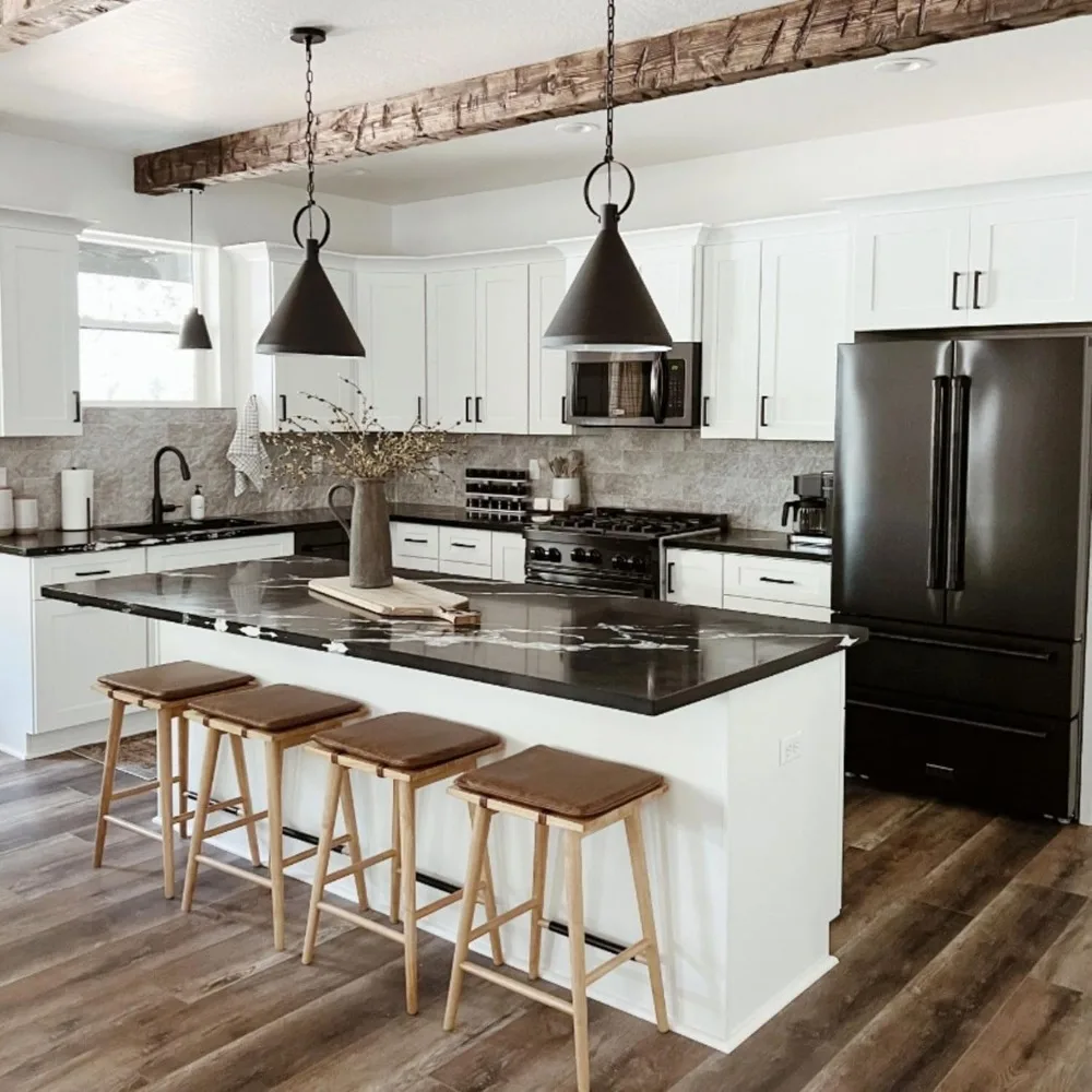 Classic Counter Height Wooden Bar Stool with Removable Leather Cushion for Kitchen Island, 24 Inch Backless Seat