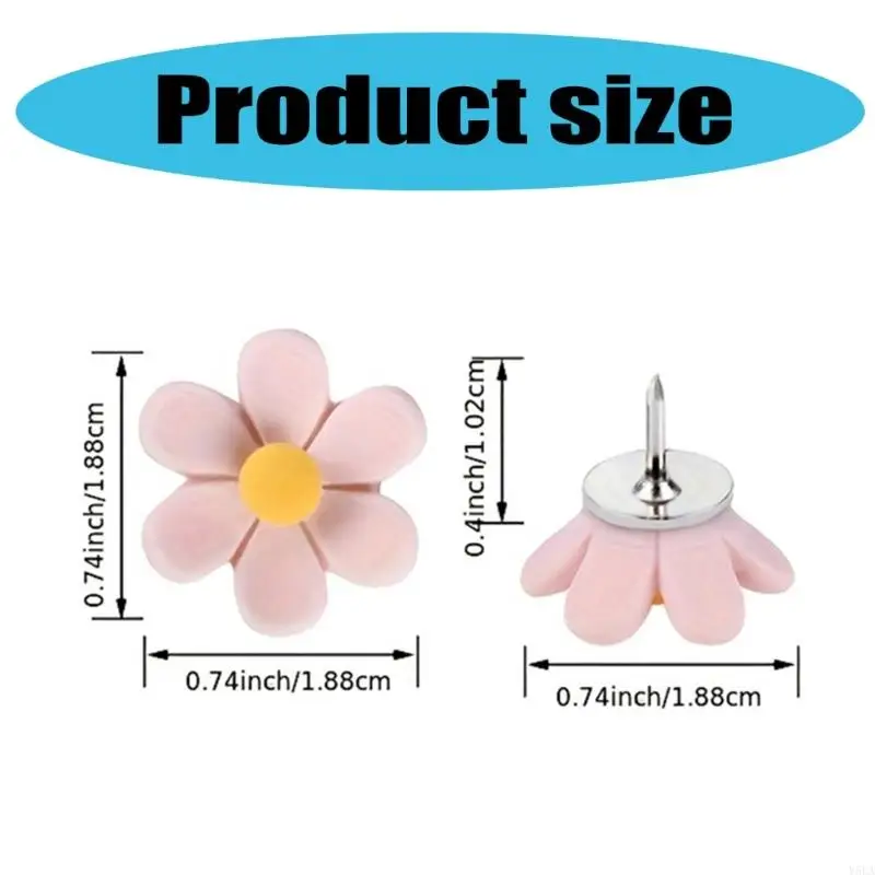 Y5LA 20/30Pcs Flower Push Pin Map Pins with Case Cork Notice Board Thumb Tacks Notice Board Pin Drawing Pins for Office