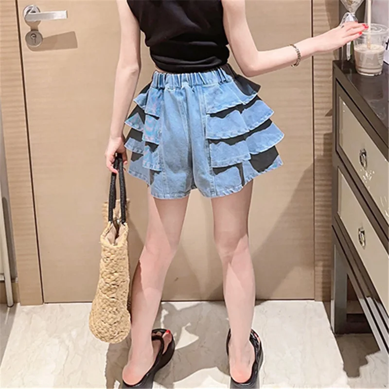 Neues Design: Sommer-Jeansshorts mit Rüschen für Teenager-Mädchen, elegante Cake-Shorts, modische Streetwear-Shorts für Kinder. – Detail 4