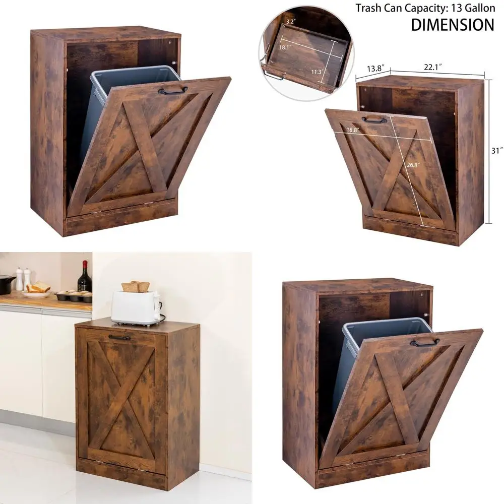 

Коричневый деревянный кухонный шкаф для мусора со скрытым отсеком для отходов и контейнером для раздельного сбора мусора