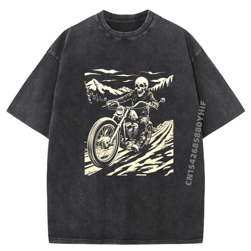 

Винтажная мотоциклетная футболка со скелетом, специальная мужская футболка с рисунком, классическая стираная рубашка в стиле хип-хоп