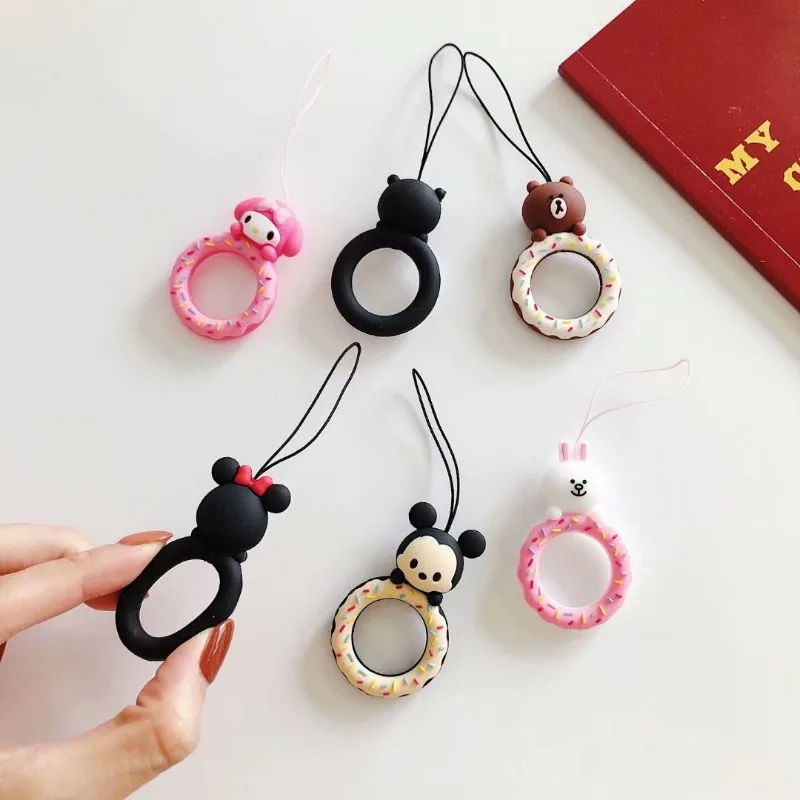 Disney Mickey Mouse Anti-lost Drop Pendant Universal Finger Ring Lanyard Cartoon Keychain Anime Earphone Case Pendant Bag Decor