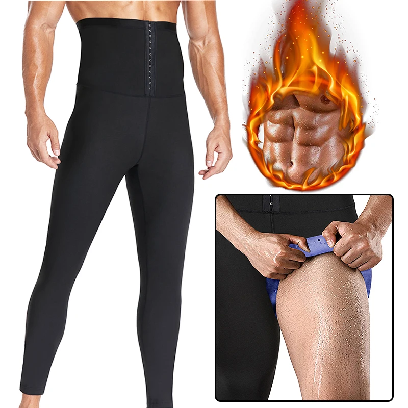 Trajes de Sauna moldeador de cuerpo de cintura alta para hombre, pantalones, mallas para el sudor, pantalones de compresión adelgazantes, pantalones de ejercicio de entrenamiento térmicos para pérdida de peso