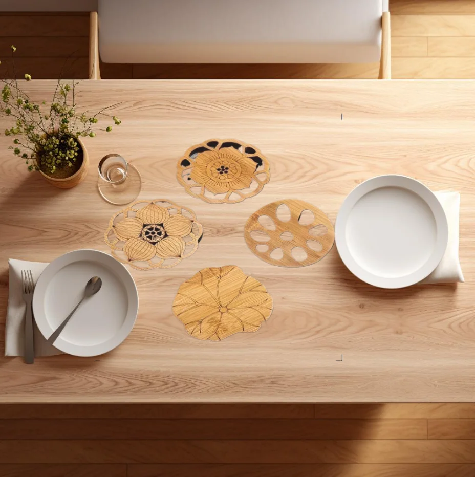 

ПрокладкаWooden Lotus Flower Coasters-Round Cup Mats for Tea/Coffee Home Decoration&Kitchen Table Accessories Tapis de vaisselle