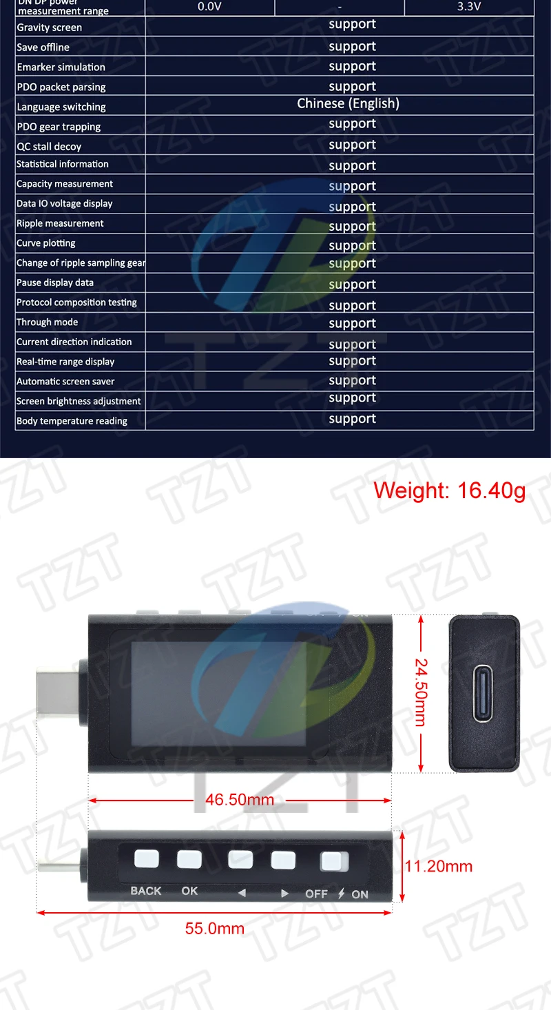 KWS-X1 Typ-C Strom- und Spannungsmonitor DC 4-30V 0-12A Leistungsmesser Tester PD Batteriekapazität Digitaler LCD-Anzeigemesser – Detail 12