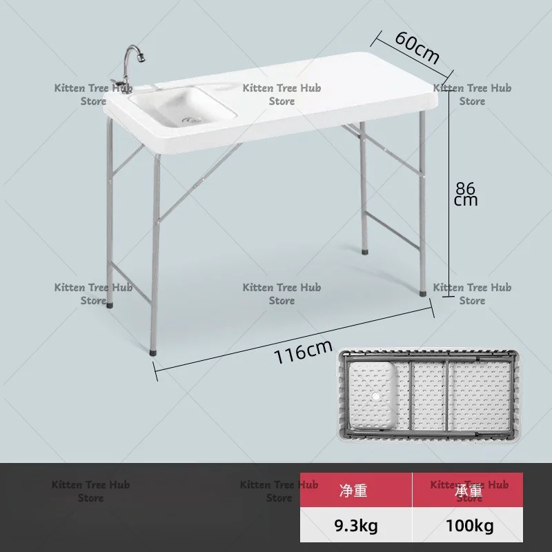 Portable Outdoor Plastic Fish Cleaning Table Folding Camping Sink Station Fishing Fillet Cutting Workbench with Drain Hose Knife