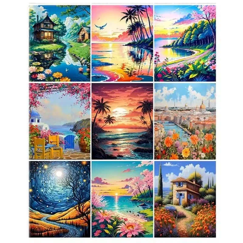 

CHENISTORY Frame Diy Painting By Numbers For Adults Kits Courtyard Landscape House Drawing Coloring By Numbers Starter Kits