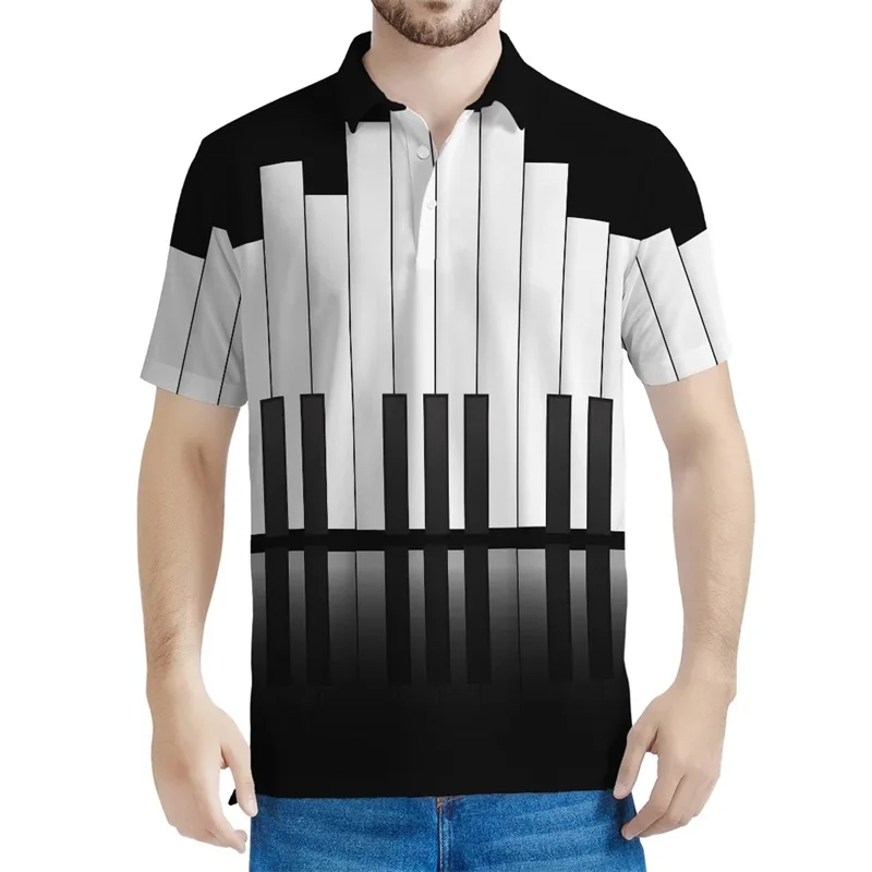 Full Print Piano Keyboard Pattern Polo Shirt 3d Short Sleeve Plus Size Polo Shirts Streetwear Mens Golf Shirts Tops Clothes