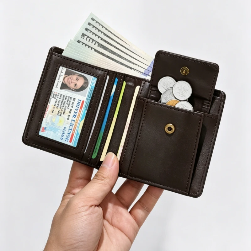 Men Bifold Money Clips Wallet, Multi-Slot Credit Card Holder with Clear ID Window & Coin Compartment Portable Cash Storage Purse