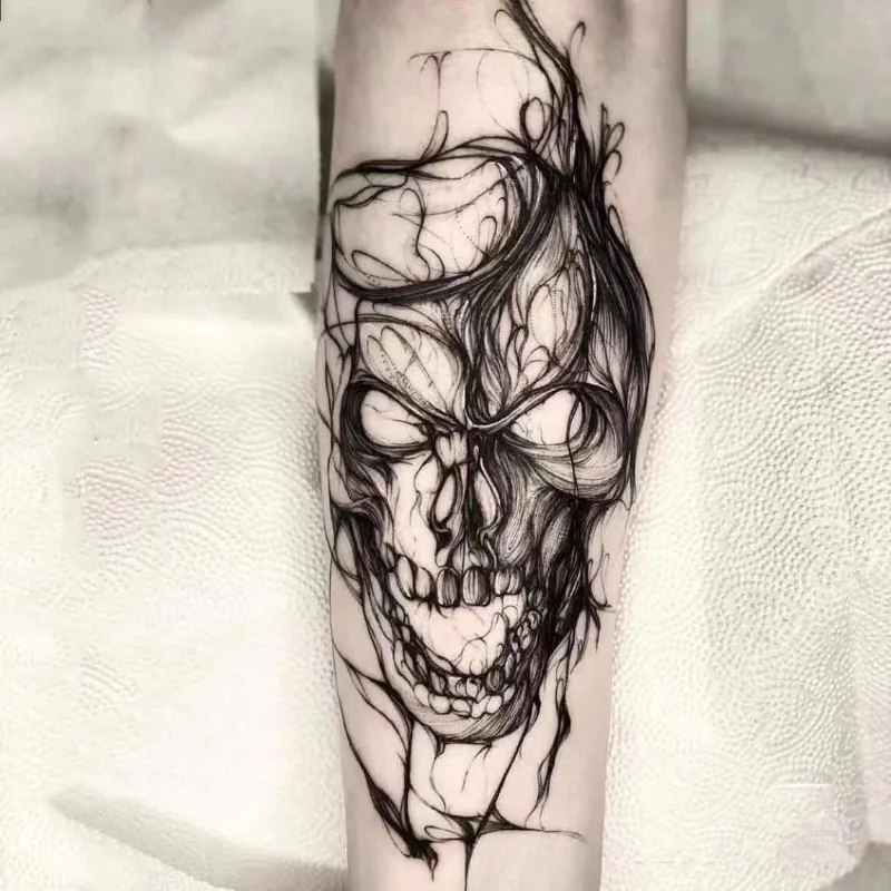 

15 Days Waterproof Tattoo Sticker Skull Flower Half Arm Temporary Tattoo