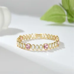 5MM Round Oval Tennis Bracelet 14k Gold Non Tarnish Waterproof White Pink Zircon