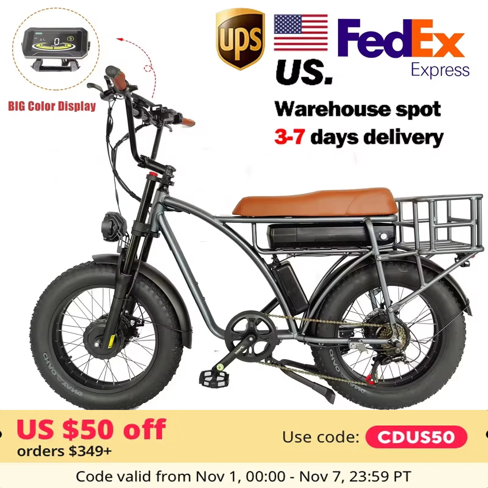 Duty Free SMLRO Retro Cargo Electric Bike 48V 1000W 2000W Dual Motor Ebike 18AH MTB 20inch Fat Tire Motorcycle Bicycle E5 Velo