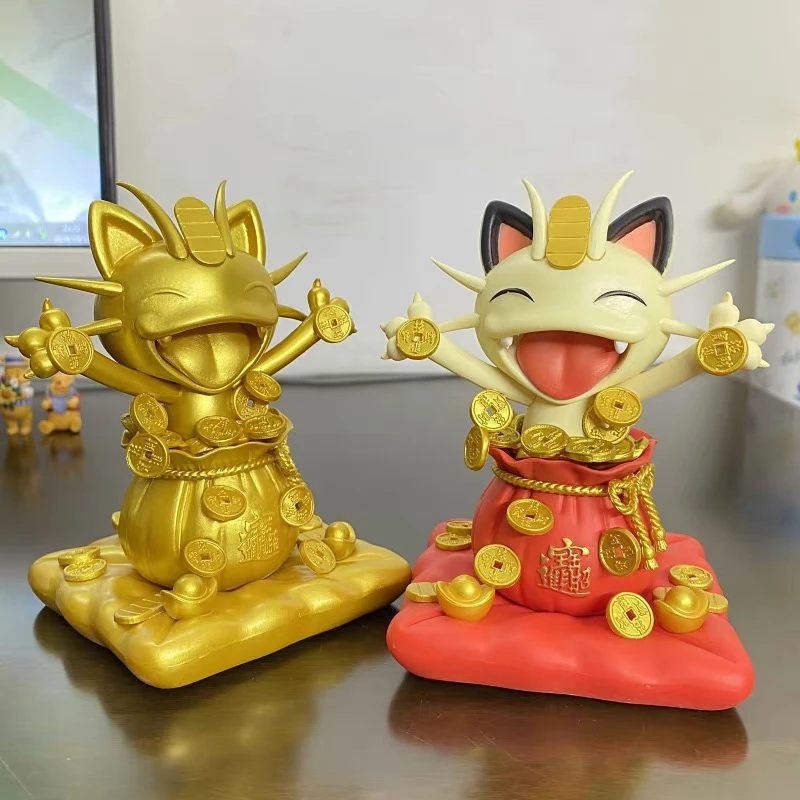 Pokemon Anime Figure 13cm Meowth Rocket Team Lucky Wealth Cat Manga Statue PVC Action Figurine Collectible Model Toy Doll Gifts