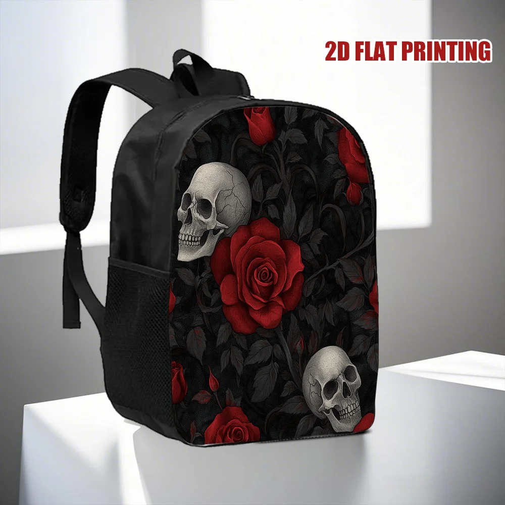 Sac à dos imprimé crâne gothique - Léger et compact avec fermeture éclair, sac à dos décontracté lavable à la main