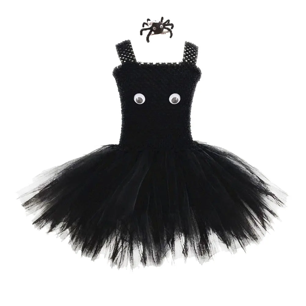 

Spider Tutu Skirt Halloween Girls Dress Costume Kids Tulle Outfits Sleeveless Party Clothing Set Hairpin Child