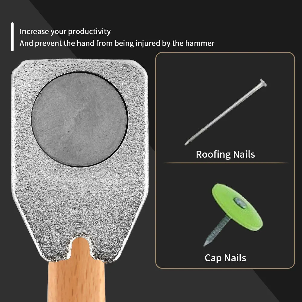 Magnet Roof Axe, Wooden Handle Croissant Hammer, Tent Floor Hammer Lifesaving Tool Pulling Hammer