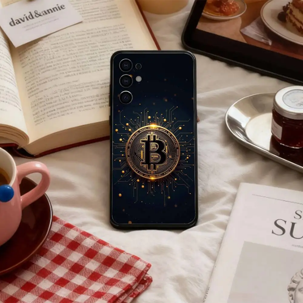 Capa de telefone bitcoin de moeda digital d para samsung s 25,24,23,22,30,21,10,9,ultra,plus,lite,fe,4,5 g capa preta macia