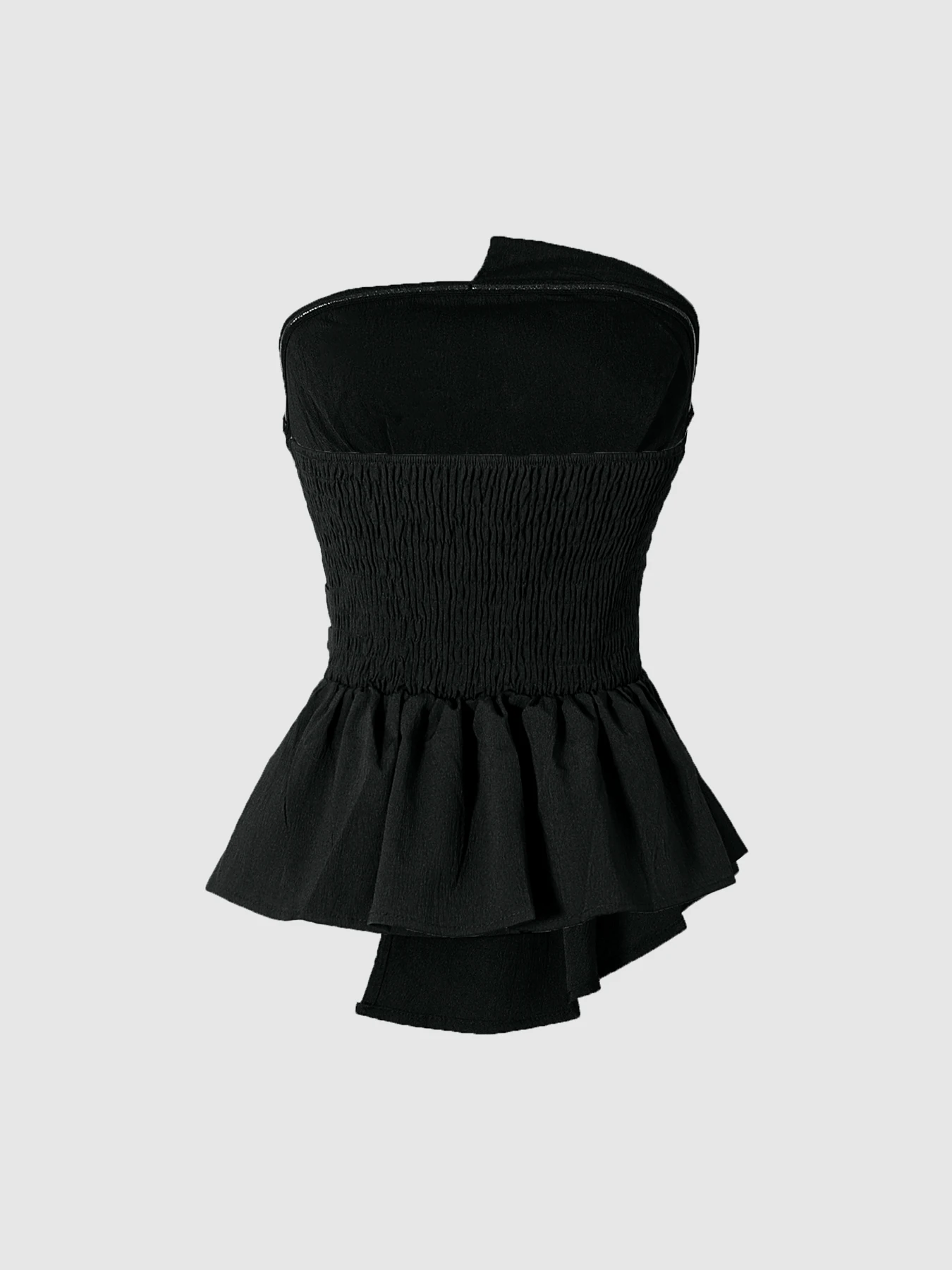 Damen Off-Shoulder-Top mit Unregelmäßigem Taillenbund, Ärmelloses Peplum-Bluse, Elegant in Schwarz, Geeignet für Partys und Dates – Detail 4