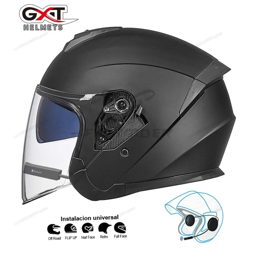 GXT Motorcycle Helmet Headset Wireless Speaker Bluetooth-compatible Open Face Moto Casco MotoBike Double Visor Casco Moto