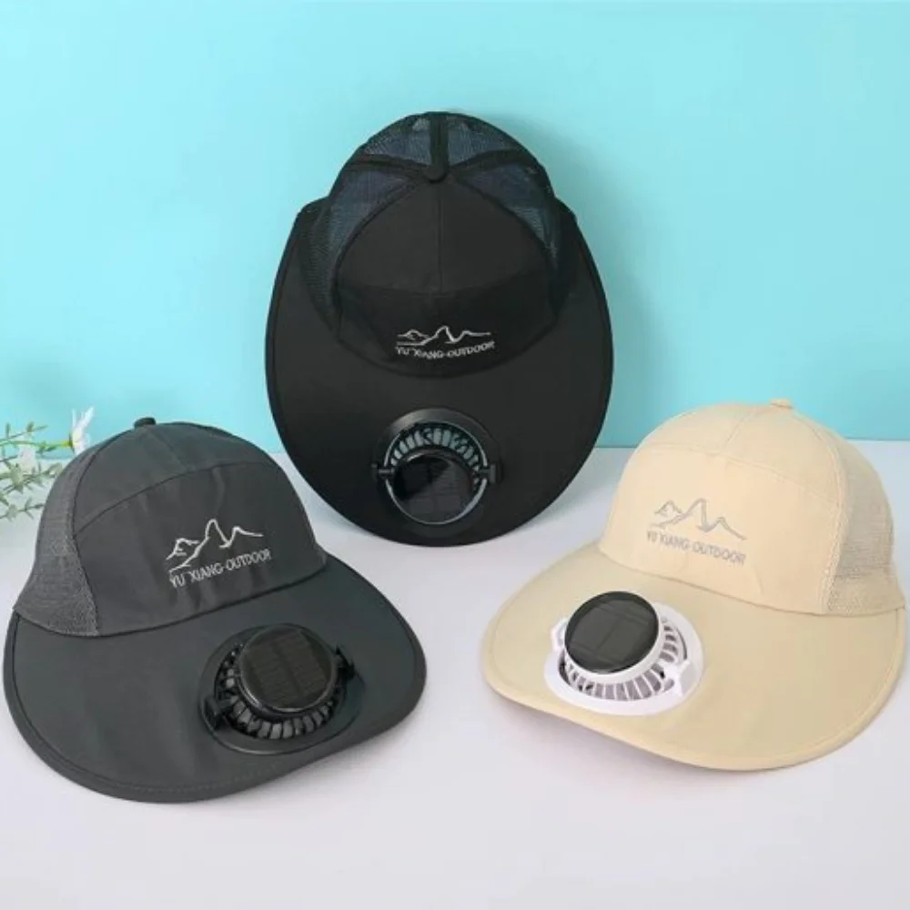 

Mesh Sun Hat with Solar Fan Breathable USB Recharging Wide Brim Fan Cap Solar Powered Sun Protection Solar Cooling Hat Farmer