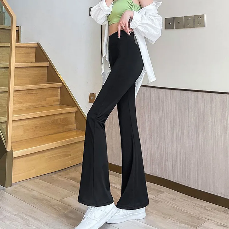 Women's Fleece-lined Leggings High-waist Stretch Winter Windproof Bell-bottoms Black Thickened Slim Sports Yoga Cycling Pants - view 3