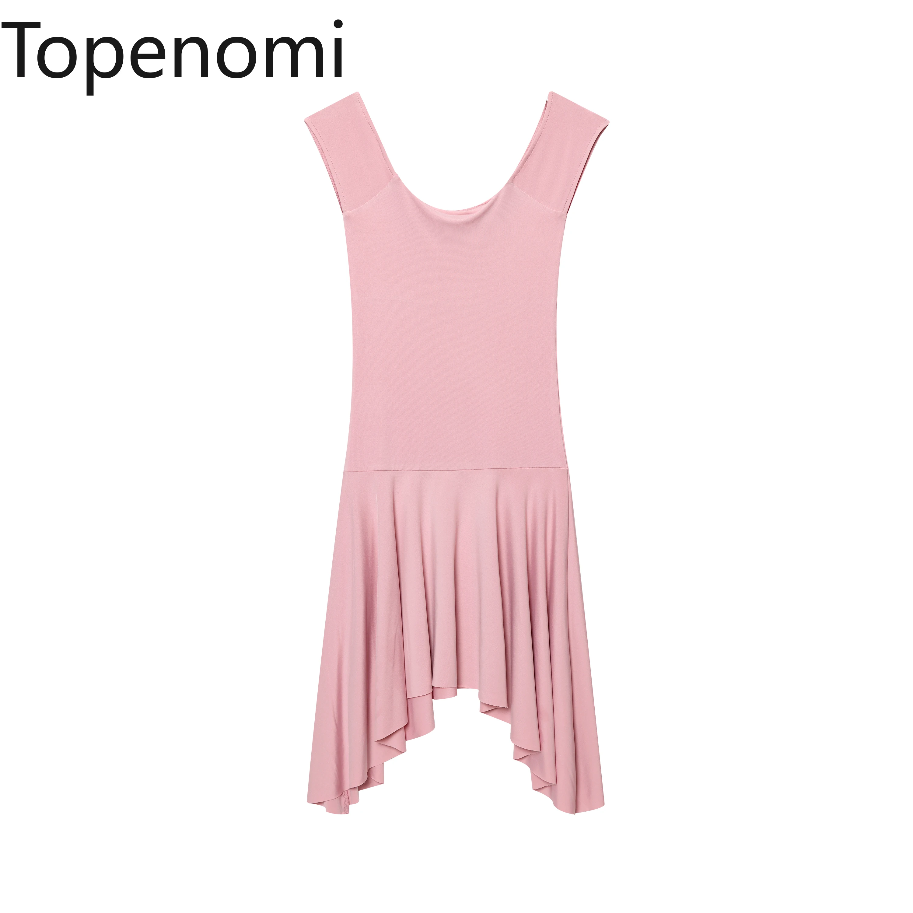 

Topenomi Simple Pink Strap Irregular Party Dress Women 2025 Summer Sweet Y2k Tight Fit Tierred Ruffle Asymmetrical Midi Dresses