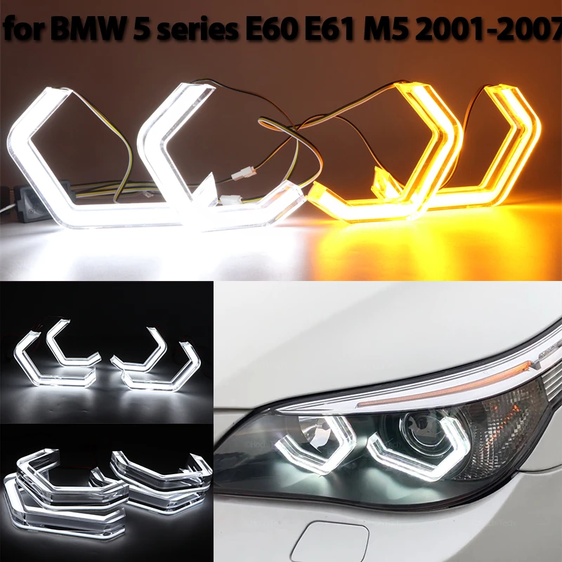 

M4 Style White Yellow Ring Angel Eyes Turn Signal Switchback Tuning for BMW 5 series E60 E61 520i 525i 530i M5 2001-2007