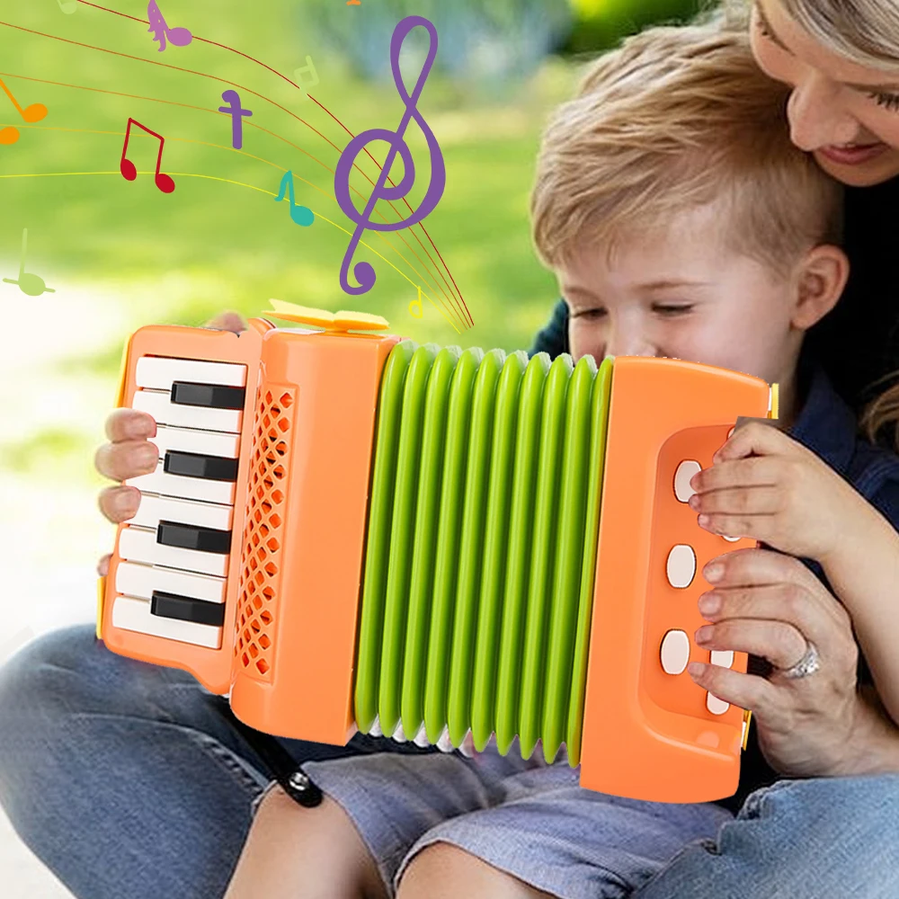 Kids Accordion Toy 10 Keys 8 Bass Accordions Musical Instrument Educational Toys Gifts for Toddlers Beginners Boys Girls