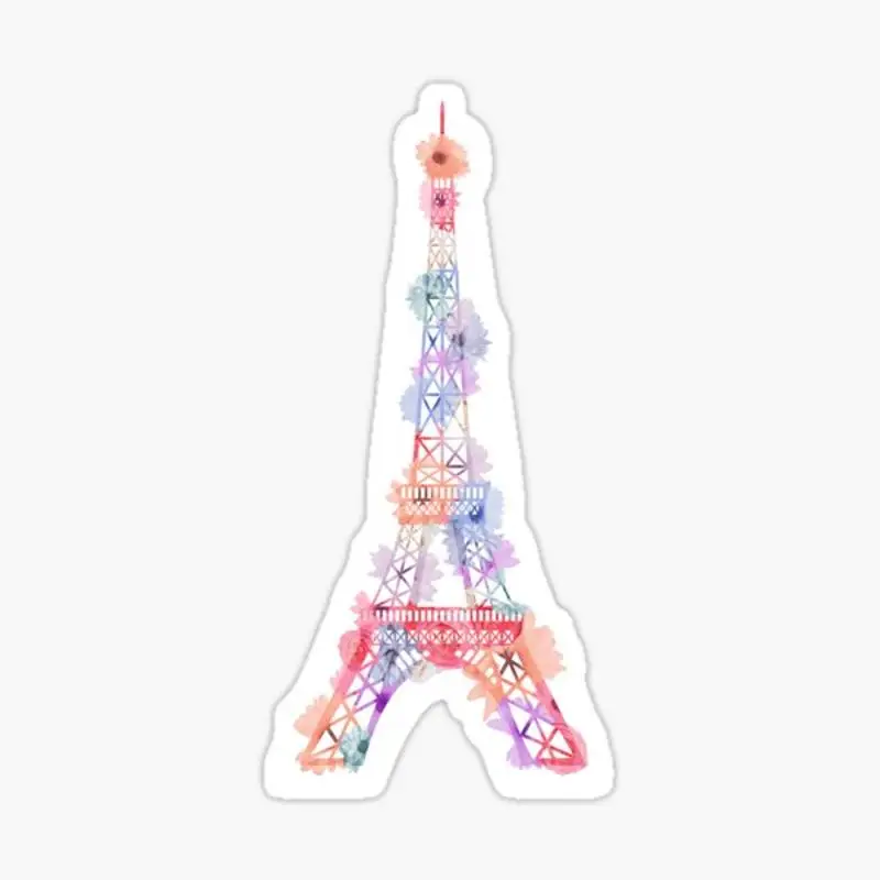 Pegatina de París de la Torre Eiffel de flores para decoración de portátil, dormitorio, coche, arte de dibujos animados lindo, Maleta pública de moda