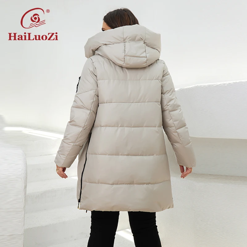HaiLuoZi-Chaqueta de algodón con capucha para mujer, Parka gruesa de talla grande con bolsillo, a prueba de viento, abrigo cálido para mujer 87-2,