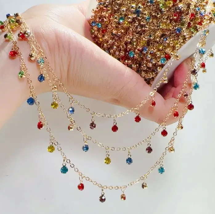 1 meter kleurrijke kristallen hanger koperen ketting voor doe-het-zelf ketting armband kwast kledingaccessoires sieraden maken materialen - afbeelding 1