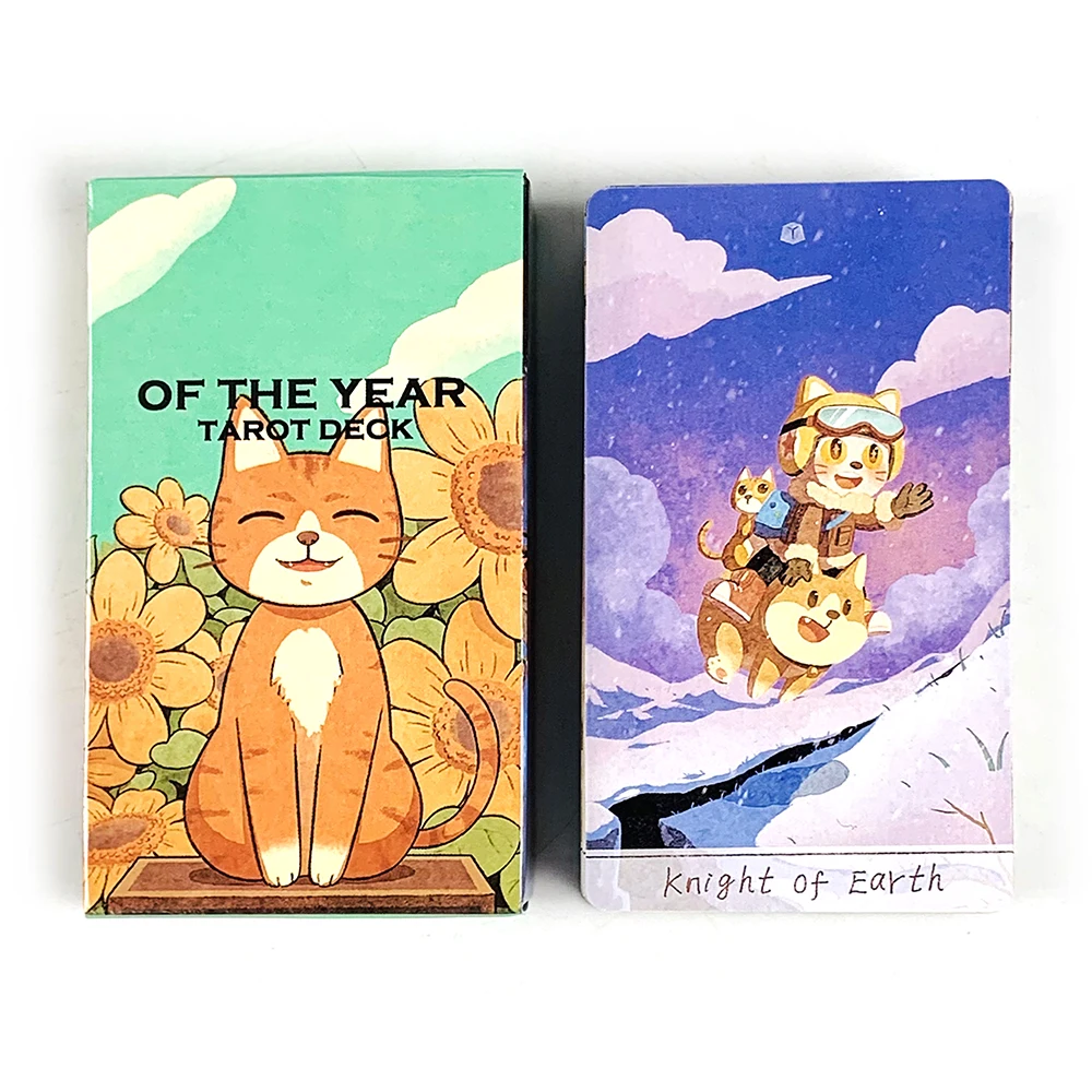 Jeu de cartes de tarot « De l'année » avec motif de chat et fille de dessin animé, 78 cartes de divination anglaises, jeu de cartes de prédiction du futur