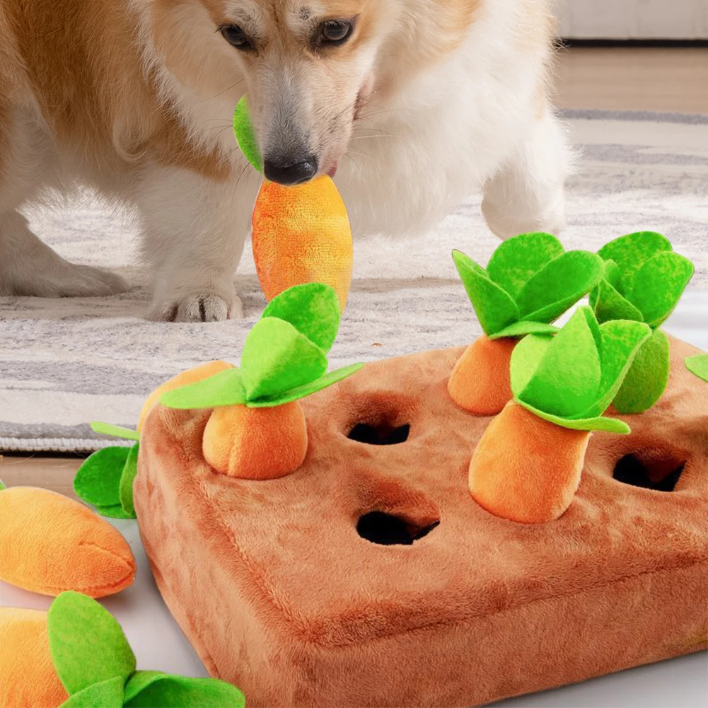 Carrots Dog Puzzle Toy with 6/8 Carrots Interactive Plush Carrot Snuffle Mat Dog Carrots Enrichment for Pet Brain Training