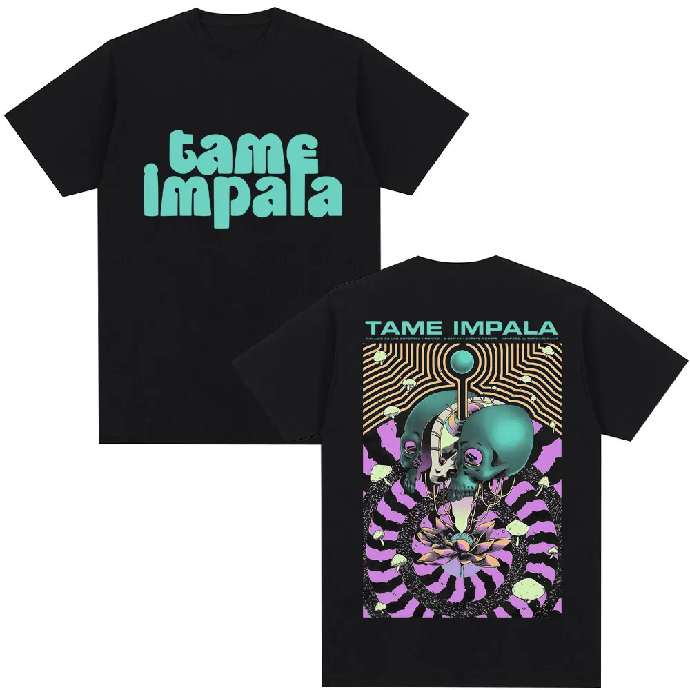 

Винтажная футболка рок-группы Tame Impala для мужчин и женщин Harajuku, модные готические футболки, повседневная хлопковая футболка большого размера, мужская уличная одежда