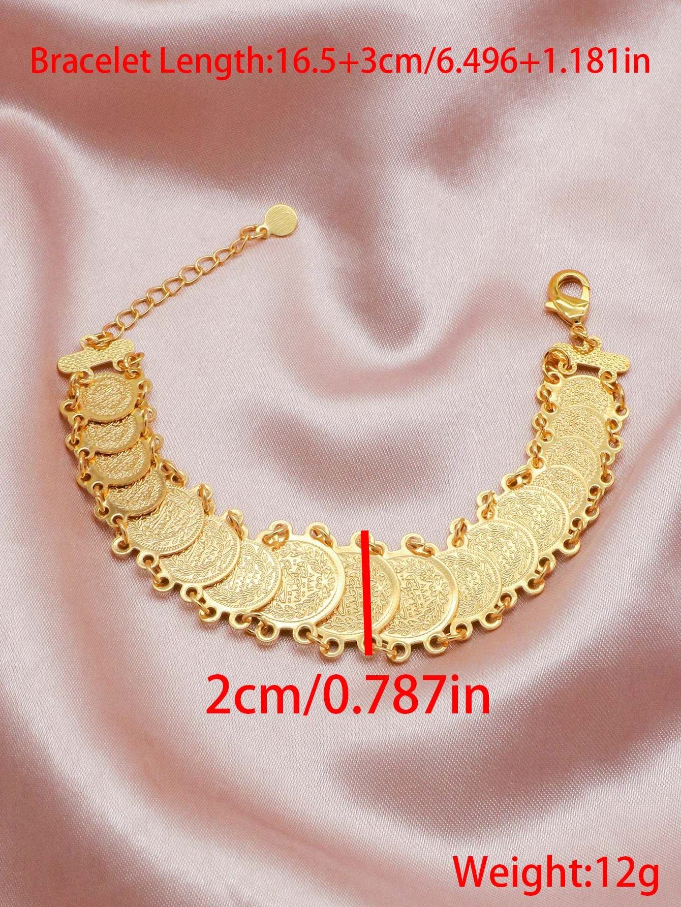 1 Piece Copper Material Gold Color Women Bracelets Middle East Dubai Single Row Coin Copper Bracelet Banquet Vintage Bangle