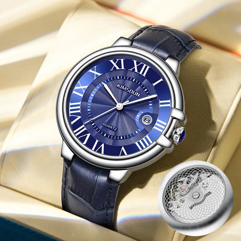 New Men Watch Brand High-End Business Transparent Waterproof Leather Strap Male Fashion Quartz Clock Watches Gift