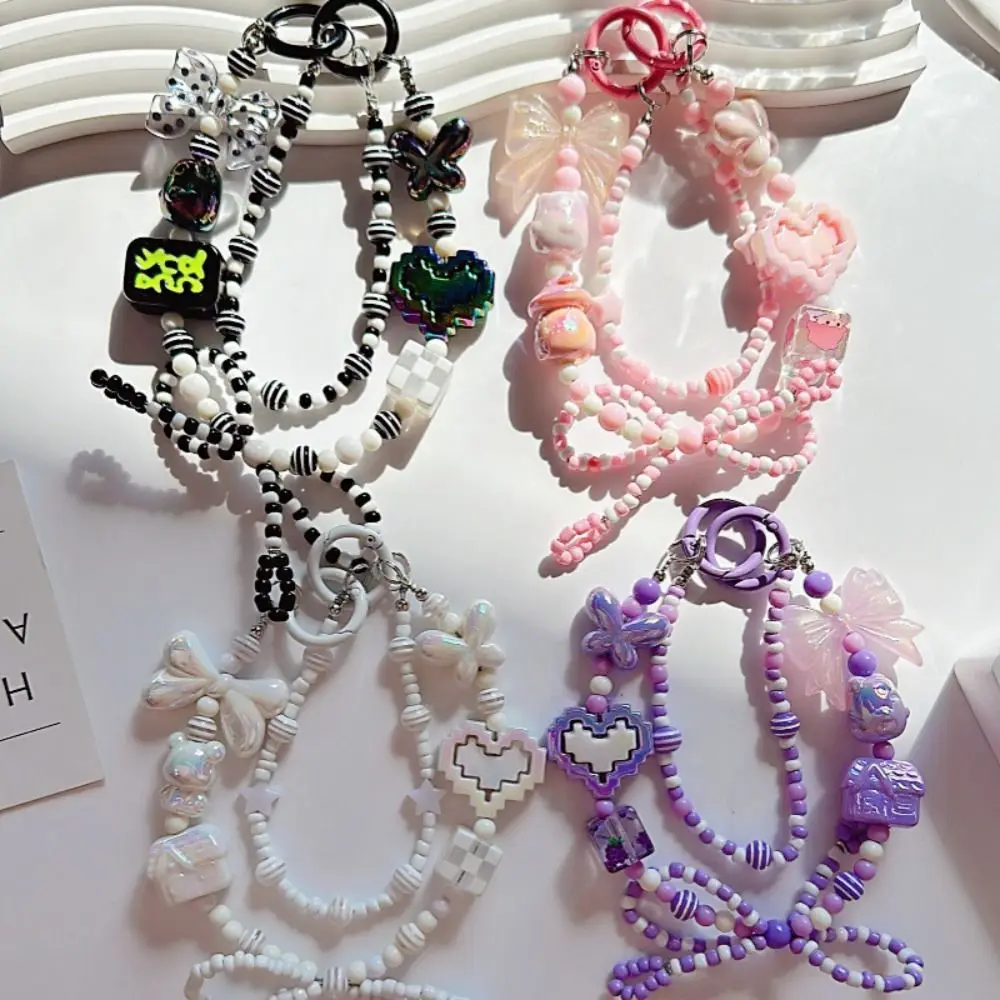 

Милый ремешок в виде сердца, яркий ремешок для телефона с бисером, подвеска для телефона с двойным бантом