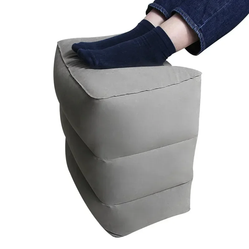 3 Layers Inflatable Travel Foot Rest Pillow Airplane Train Car Foot Rest Cushion Like Storage Bag & Dust Cover Inflatable Pillow