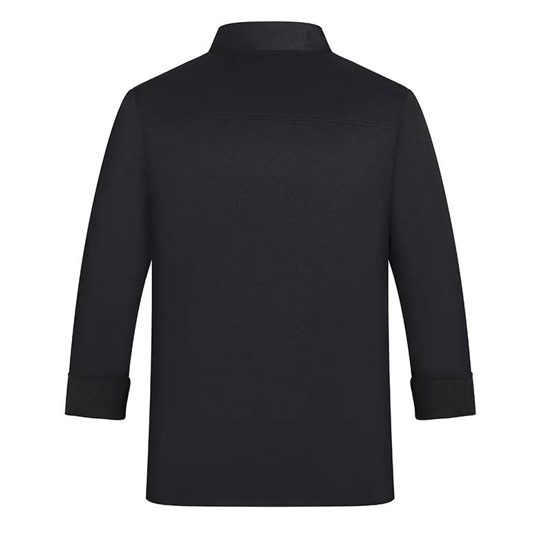 Uniforme de chef preto, casaco de cozinha de manga longa para restaurante, camiseta de chef, uniforme de trabalho de padeiro, roupas de cozinha de hotel, macacão de garçom
