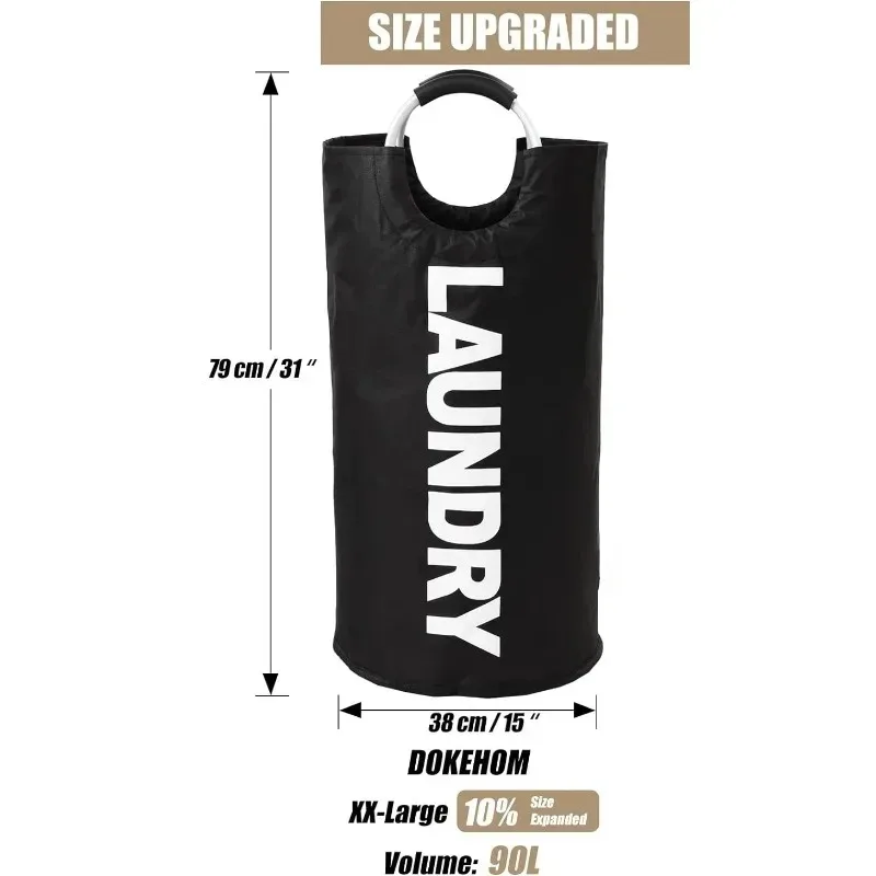 Grande saco de lavanderia de tecido oxford, cesta de roupas sujas dobrável com alças de esponja, organizador de armazenamento de brinquedos multifuncional