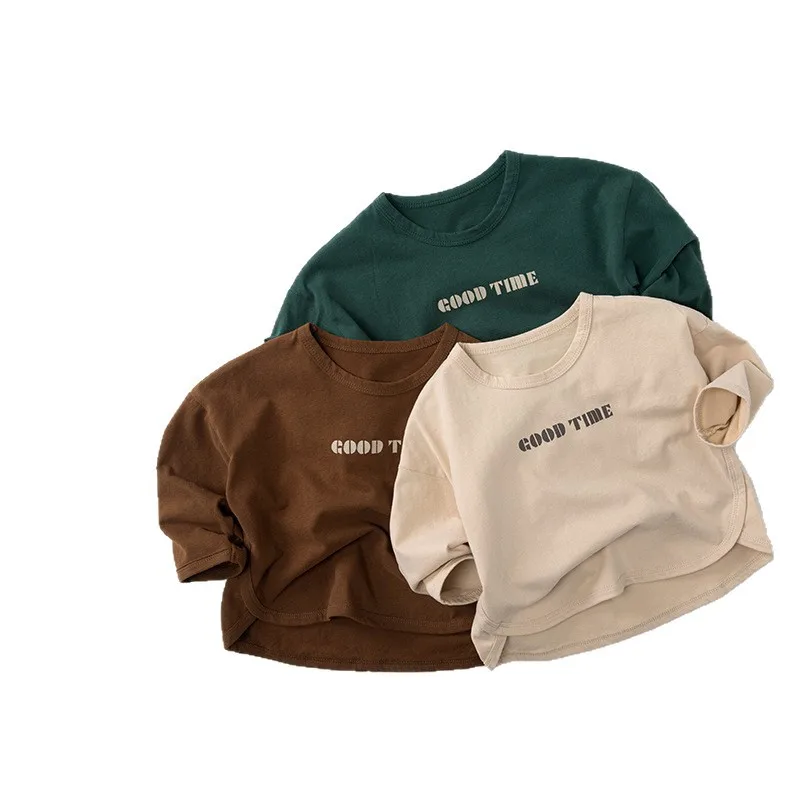 2025 Autumn New Children Long Sleeve T Shirts Boys Casual Letter Print Tee Cotton Kids Girls Loose Tops Baby Bottoming Shirts