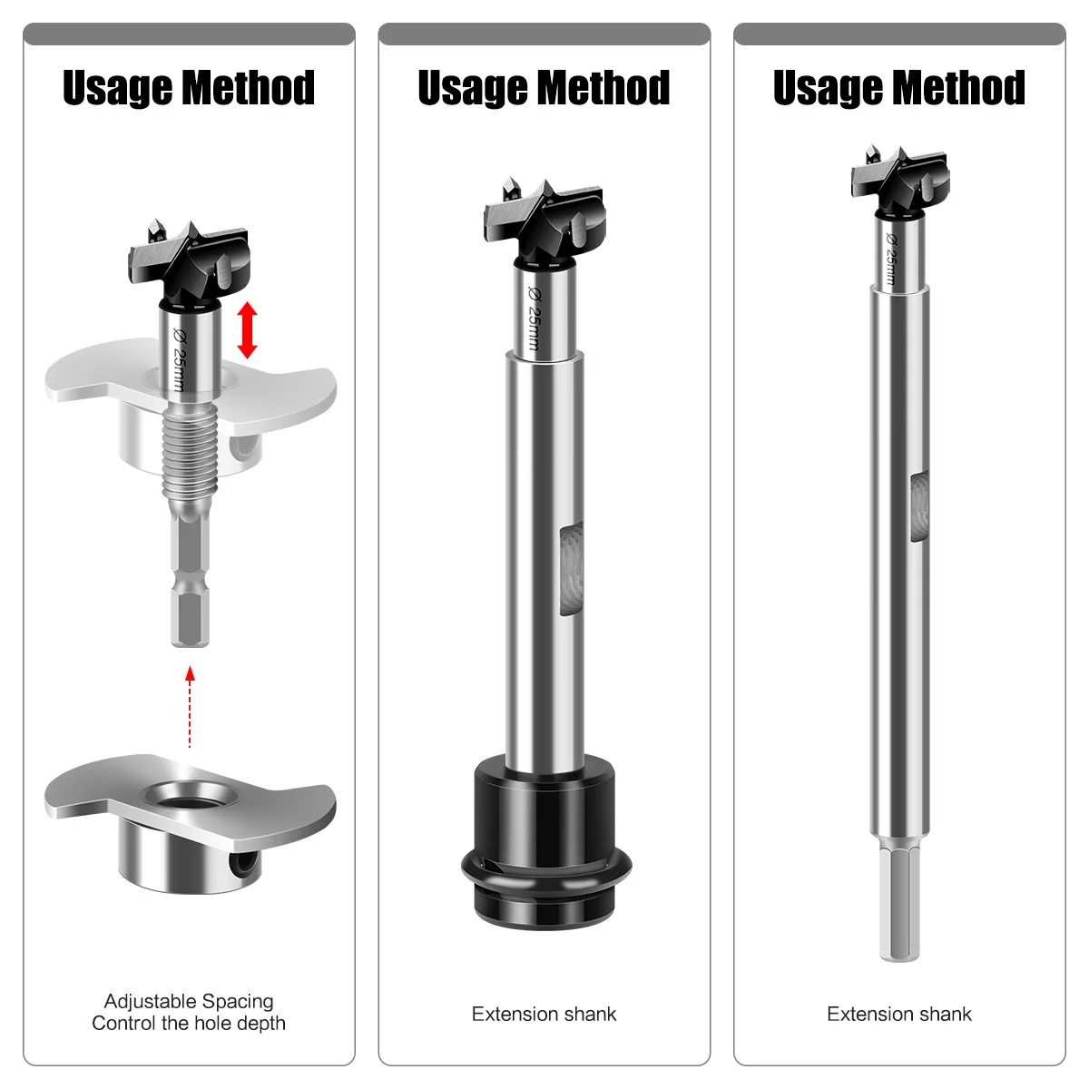 Extended Woodworking Drilling tool, External Thread Flat Wing drill, Extended Limit Wooden board, Hole Expanding Drill Bit