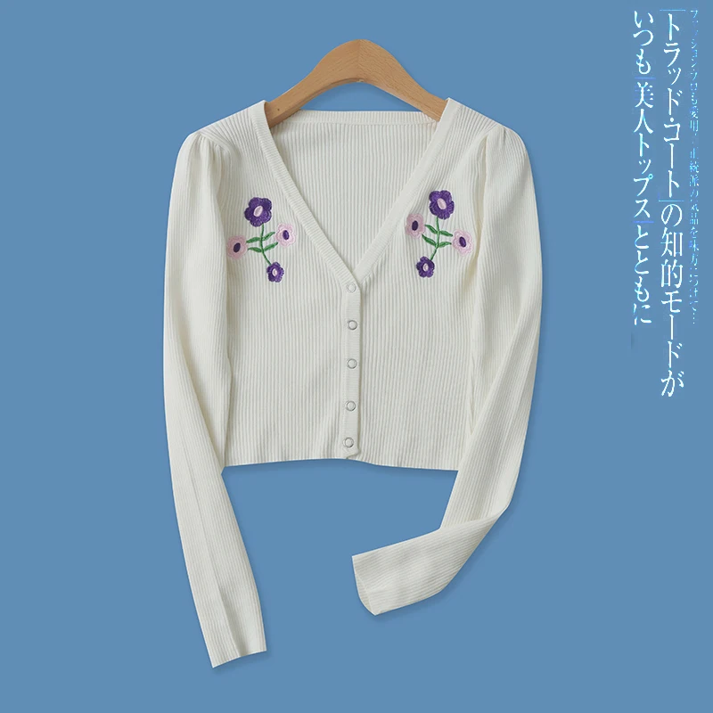 

Новый весенний женский вязаный кардиган с вышивкой ort Sve Long Sve V-Ne, облегающий подол, 649, модный V-образный вырез...