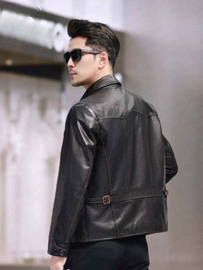 AYUNSUE Waxed Top Layer Cowhide Real Leather Coat Man 100% Genuine Leather Jacket Men Autumn Winter Fashion Motorcycle Jackets